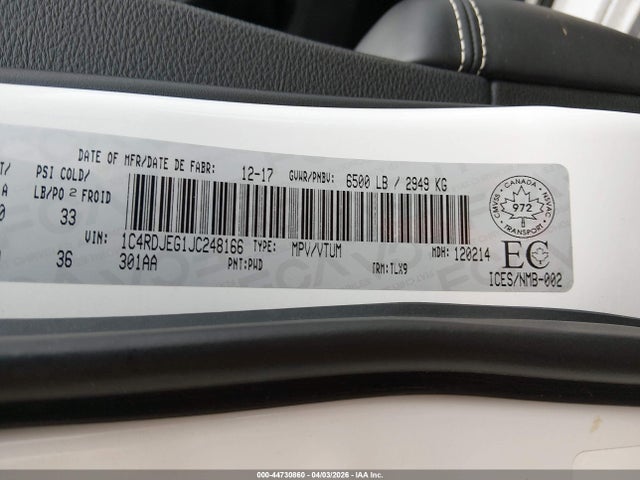 Aukcja sprzedaży 2018 Dodge Durango Citadel, vin: 1C4RDJEG1JC248166, numer aukcji: 44730860