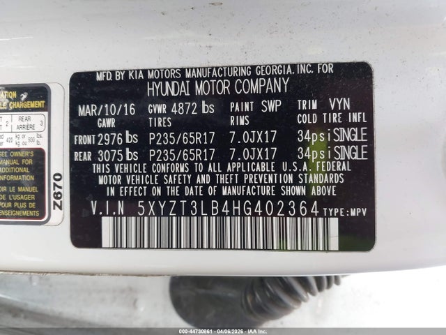 5XYZT3LB4HG402364 Hyundai Santa Fe Sport 2.4l