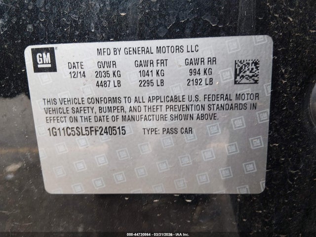 Chevrolet MALIBU 1LT 2015 1G11C5SL5FF240515 Image 9
