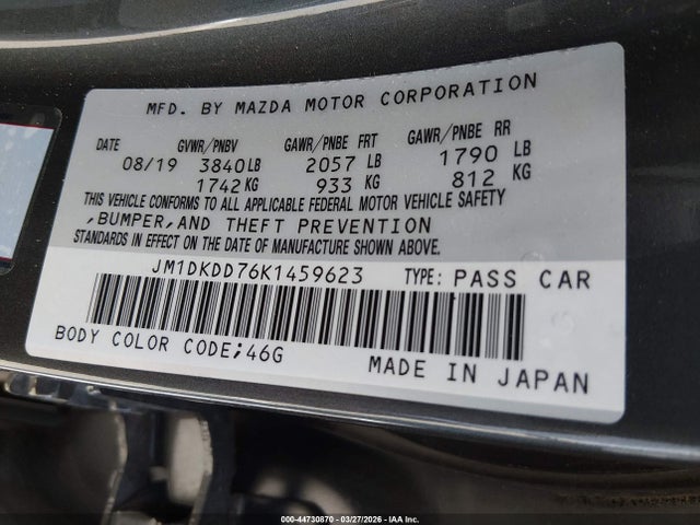 2019 Mazda Cx-3 Grand Touring მანქანა იყიდება აუქციონზე, vin: JM1DKDD76K1459623, აუქციონის ნომერი: 44730870