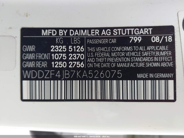 Aukcja sprzedaży 2019 Mercedes-benz E 300, vin: WDDZF4JB7KA526075, numer aukcji: 44730871