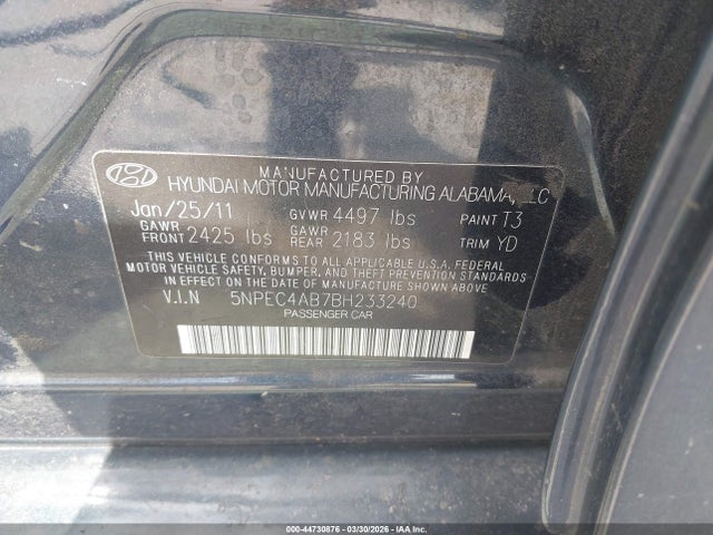 2011 HYUNDAI SONATA 5NPEC4AB7BH233240 Photo 8