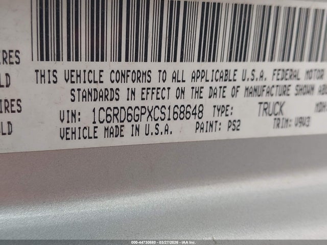 44730880 :رقم المزاد ، 1C6RD6GPXCS168648 vin ، 2012 Ram 1500 Slt مزاد بيع