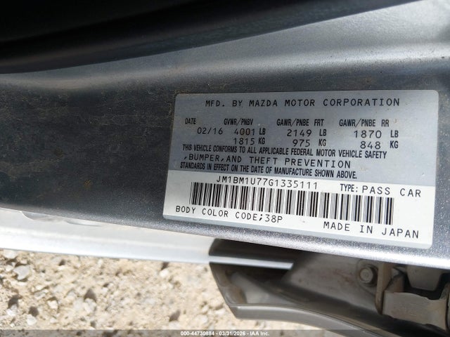 44730884 :رقم المزاد ، JM1BM1U77G1335111 vin ، 2016 Mazda Mazda3 I Sport مزاد بيع