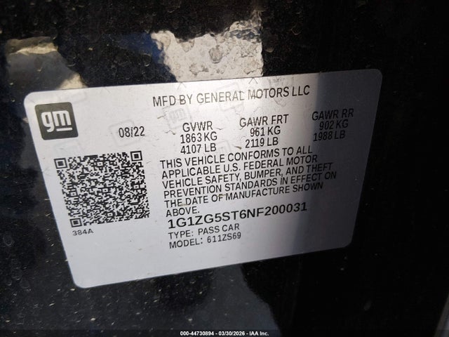 1G1ZG5ST6NF200031 Chevrolet Malibu Fwd Rs