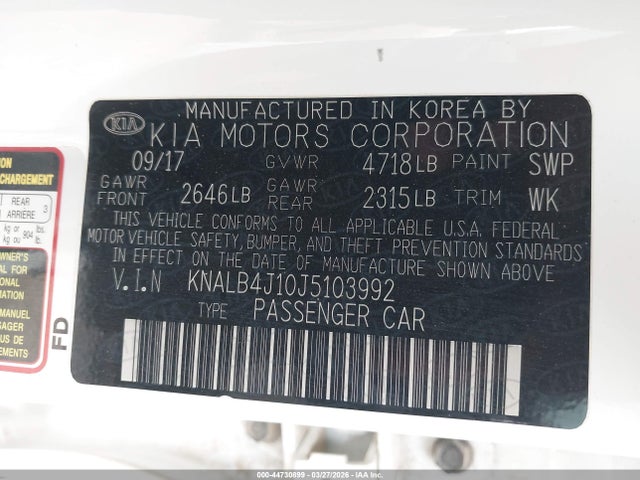 Продажа на аукционе авто 2018 Kia Cadenza Premium, vin: KNALB4J10J5103992, номер лота: 44730899