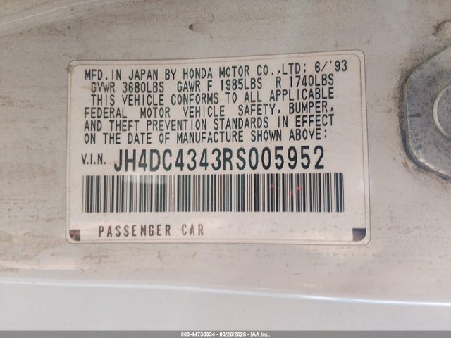 Aukcja sprzedaży 1994 Acura Integra Rs, vin: JH4DC4343RS005952, numer aukcji: 44730934