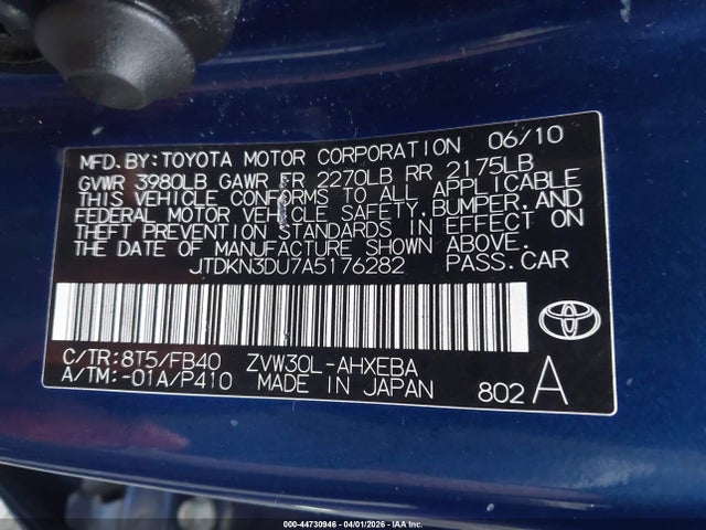 2010 TOYOTA PRIUS JTDKN3DU7A5176282 Photo 8