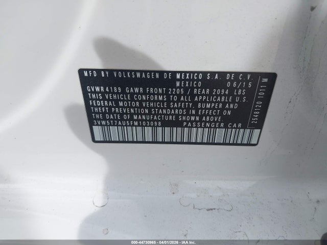 Продаж на аукціоні авто 2015 Volkswagen Golf Gti 2.0t Se 4-door, vin: 3VW5T7AU5FM103098, номер лоту: 44730965
