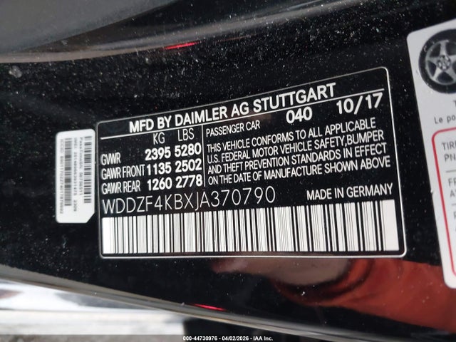44730976 :رقم المزاد ، WDDZF4KBXJA370790 vin ، 2018 Mercedes-benz E 300 4matic مزاد بيع