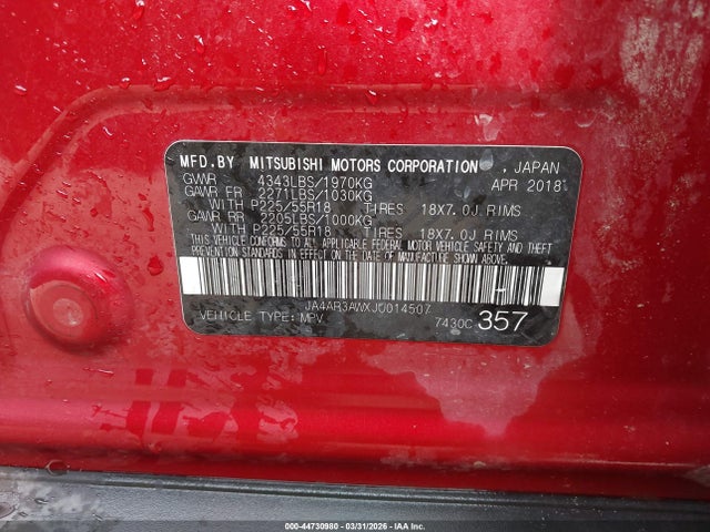 Auction sale of the 2018 Mitsubishi Outlander Sport 2.4 Se, vin: JA4AR3AWXJU014507, lot number: 44730980