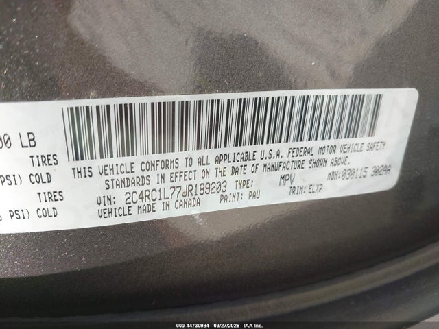 Aukcja sprzedaży 2018 Chrysler Pacifica Hybrid Touring L, vin: 2C4RC1L77JR189203, numer aukcji: 44730984