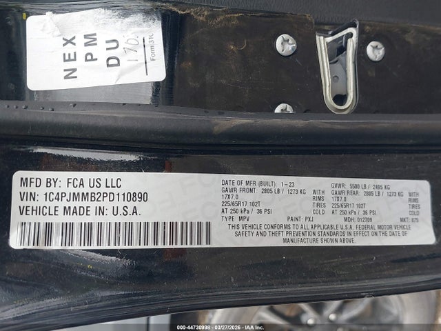 44730998 :رقم المزاد ، 1C4PJMMB2PD110890 vin ، 2023 Jeep Cherokee Altitude Lux 4x4 مزاد بيع