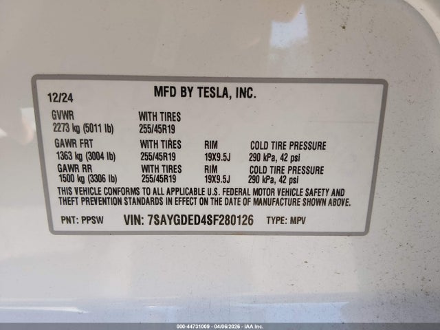 2025 TESLA MODEL Y 7SAYGDED4SF280126 Photo 8
