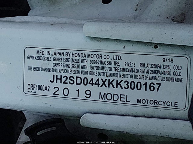 JH2SD044XKK300167 Honda Crf1000 A