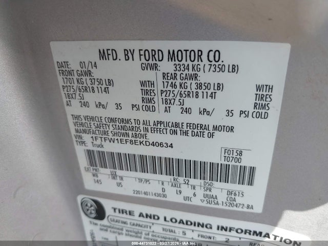 Ford F-150 Xlt 2014 1FTFW1EF8EKD40634 Image 9