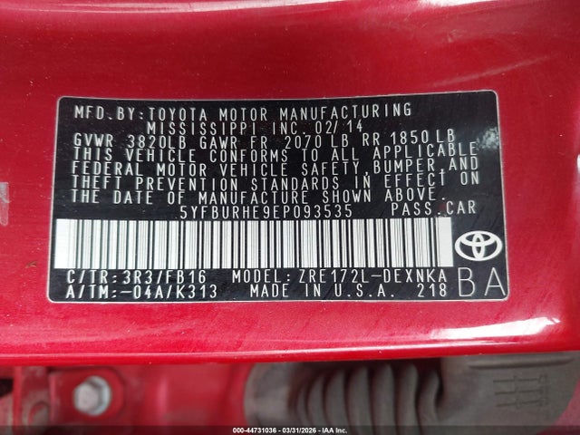 Toyota COROLLA LE 2014 5YFBURHE9EP093535 Image 9