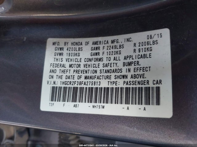 1HGCR2F38FA275913 Honda ACCORD LX
