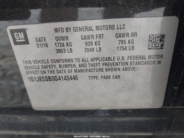 1G1JE5SB0G4143446 Chevrolet Sonic Ltz Auto