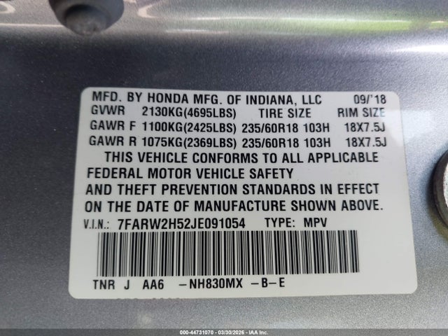 Honda CR-V EX 2018 7FARW2H52JE091054 Image 9