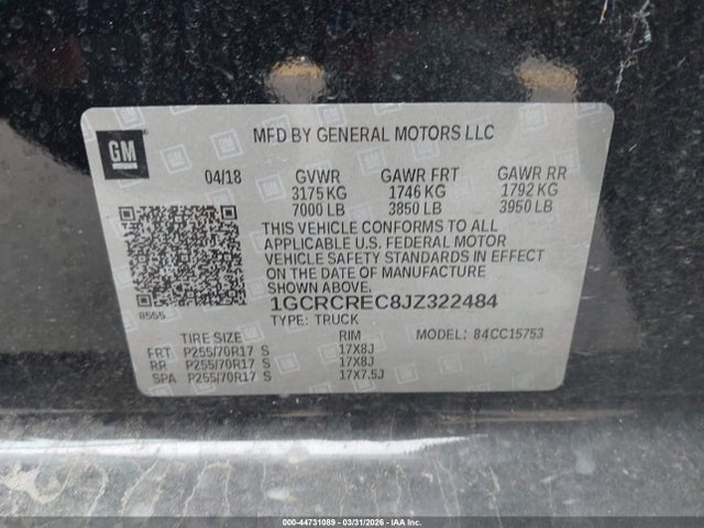 1GCRCREC8JZ322484 Chevrolet Silverado 1500 1lt
