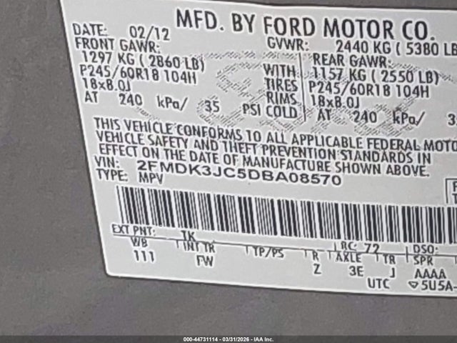 2013 Ford Edge Sel მანქანა იყიდება აუქციონზე, vin: 2FMDK3JC5DBA08570, აუქციონის ნომერი: 44731114