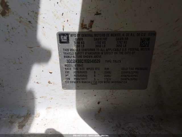 2014 Chevrolet Silverado 1500 2lz მანქანა იყიდება აუქციონზე, vin: 3GCUKSEC7EG549529, აუქციონის ნომერი: 44731137