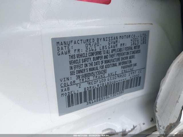 2020 Nissan Sentra Sr Xtronic Cvt მანქანა იყიდება აუქციონზე, vin: 3N1AB8DV5LY304280, აუქციონის ნომერი: 44731205