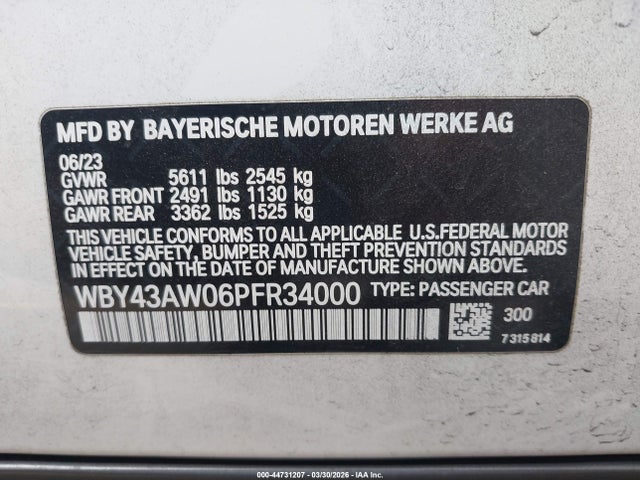 44731207 :رقم المزاد ، WBY43AW06PFR34000 vin ، 2023 Bmw I4 Edrive35 مزاد بيع