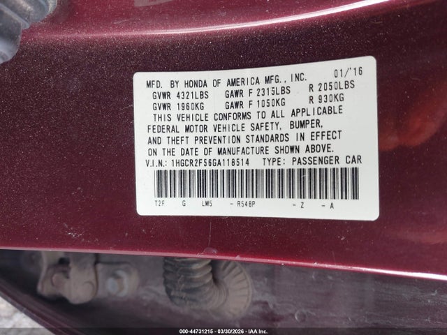 1HGCR2F56GA118514 Honda Accord Sport