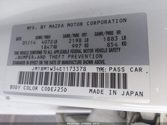 Продажа на аукционе авто 2014 Mazda Mazda3, vin: JM1BM1W34E1173378, номер лота: 44731227