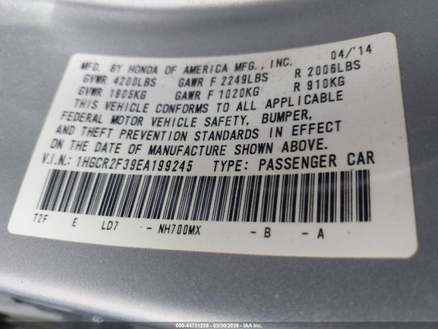 1HGCR2F39EA199245 Honda ACCORD LX