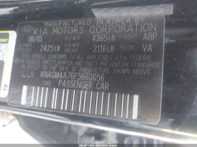 44731244 :رقم المزاد ، KNAGM4A76F5660056 vin ، 2015 Kia Optima Lx مزاد بيع