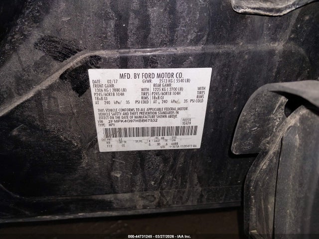 44731245 :رقم المزاد ، 2FMPK4G97HBB67532 vin ، 2017 Ford Edge Se مزاد بيع