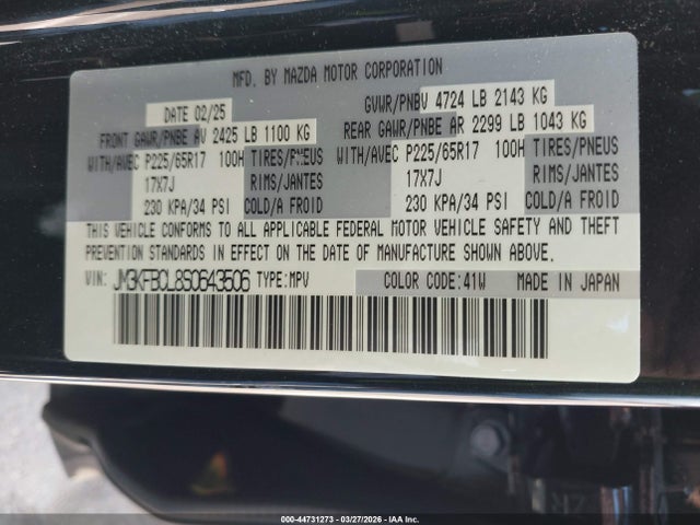 Aukcja sprzedaży 2025 Mazda Cx-5 2.5 S Preferred, vin: JM3KFBCL8S0643506, numer aukcji: 44731273