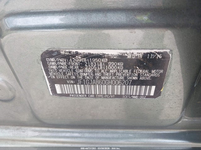 Aukcja sprzedaży 2016 Subaru Impreza 2.0i Premium, vin: JF1GJAB60GH006207, numer aukcji: 44731283