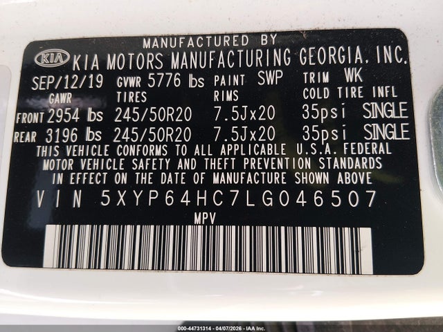 Aukcja sprzedaży 2020 Kia Telluride S, vin: 5XYP64HC7LG046507, numer aukcji: 44731314