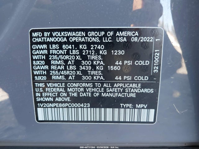Продажа на аукционе авто 2023 Volkswagen Id.4 Awd Pro S/awd Pro S Plus, vin: 1V2GNPE86PC000423, номер лота: 44731384