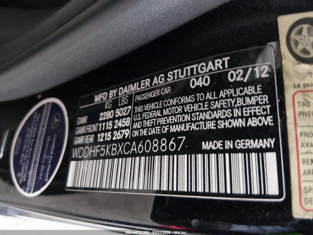 2012 Mercedes-benz E 350 მანქანა იყიდება აუქციონზე, vin: WDDHF5KBXCA608867, აუქციონის ნომერი: 44731390
