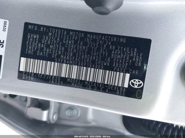 2024 Toyota Corolla Le მანქანა იყიდება აუქციონზე, vin: 5YFB4MDEXRP164868, აუქციონის ნომერი: 44731410