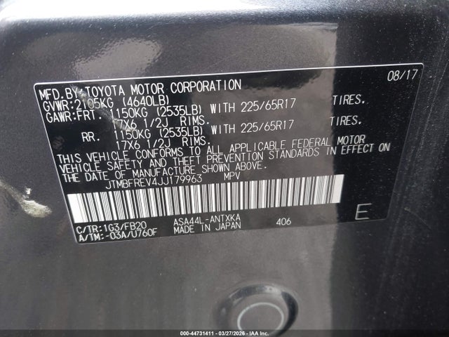JTMBFREV4JJ179963 Toyota RAV4 LE