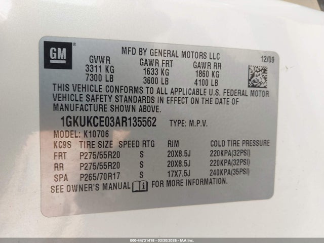 Продажа на аукционе авто 2010 Gmc Yukon Slt, vin: 1GKUKCE03AR135562, номер лота: 44731418