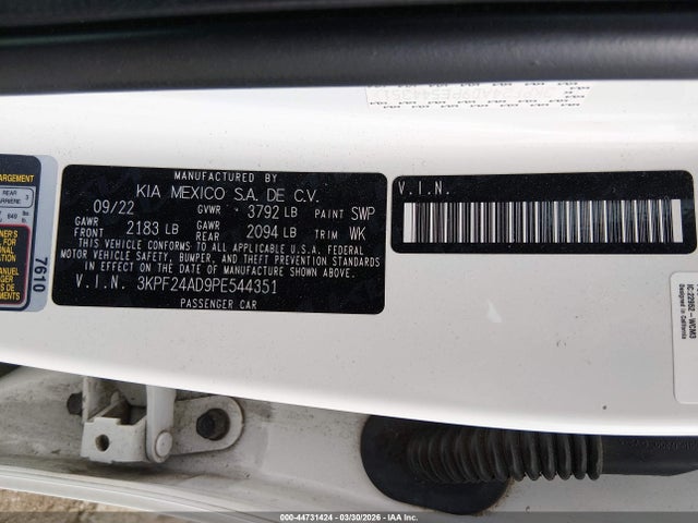 3KPF24AD9PE544351 KIA Forte Lxs