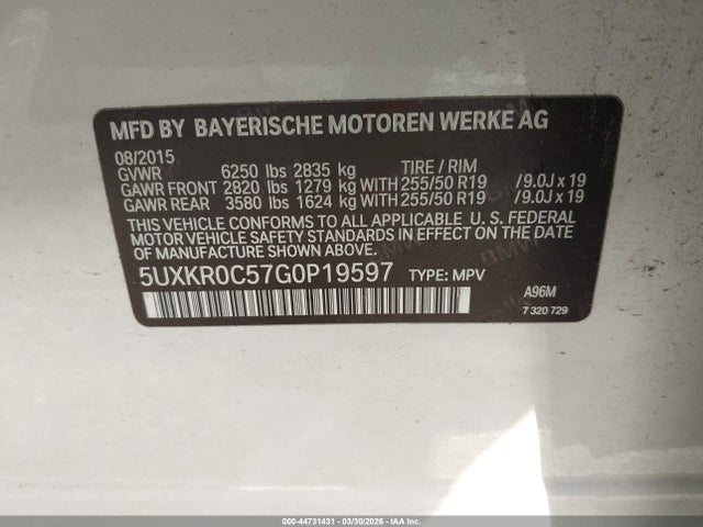44731431 :رقم المزاد ، 5UXKR0C57G0P19597 vin ، 2016 Bmw X5 Xdrive35i مزاد بيع