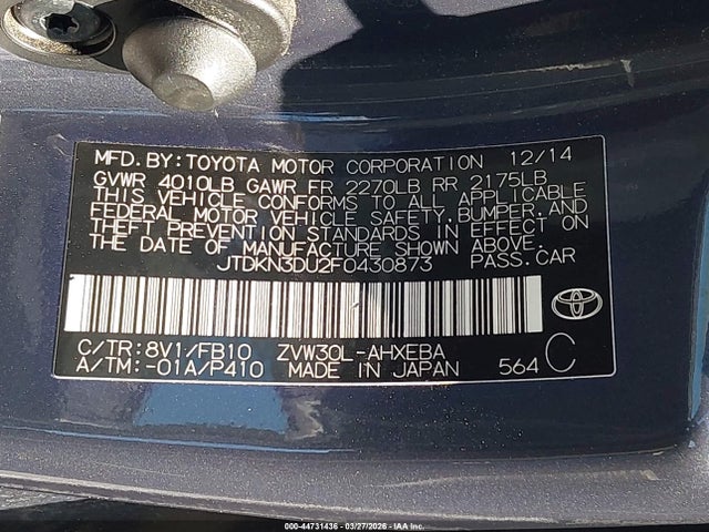 Toyota Prius Three 2015 JTDKN3DU2F0430873 Image 9
