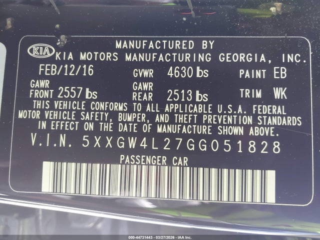 2016 KIA OPTIMA 5XXGW4L27GG051828 Photo 8