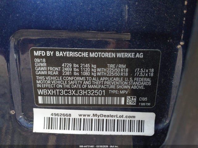 Aukcja sprzedaży 2018 Bmw X1 Xdrive28i, vin: WBXHT3C3XJ3H32501, numer aukcji: 44731481