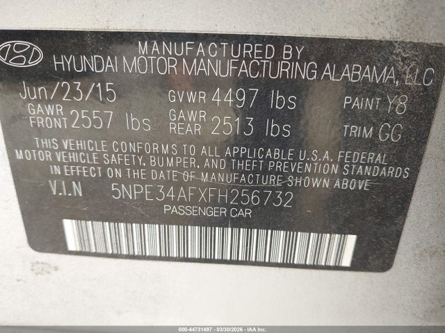 44731497 :رقم المزاد ، 5NPE34AFXFH256732 vin ، 2015 Hyundai Sonata Sport مزاد بيع