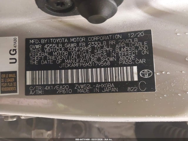 2021 TOYOTA PRIUS PRIME JTDKAMFP6M3179568 Photo 8