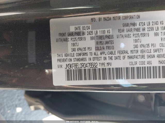 Aukcja sprzedaży 2024 Mazda Cx-5 2.5 S Premium Plus, vin: JM3KFBEL0R0476582, numer aukcji: 44731519